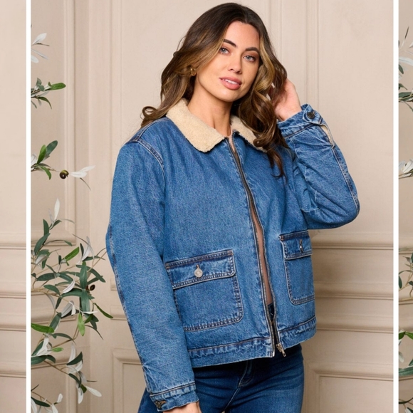 #2 🪷Women Sherpa lined Demin Jacket Zip Up With Pockets - Picture 2 of 4